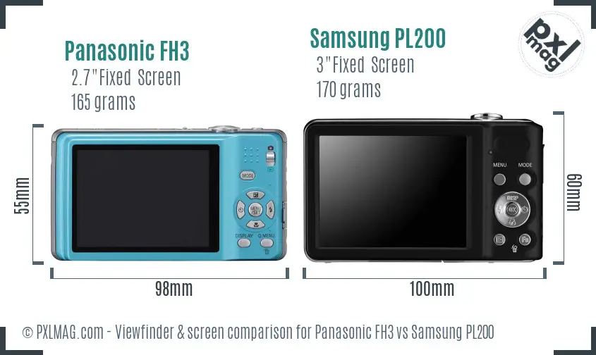 Panasonic FH3 vs Samsung PL200 Screen and Viewfinder comparison