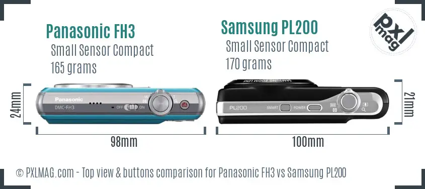 Panasonic FH3 vs Samsung PL200 top view buttons comparison