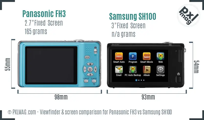 Panasonic FH3 vs Samsung SH100 Screen and Viewfinder comparison