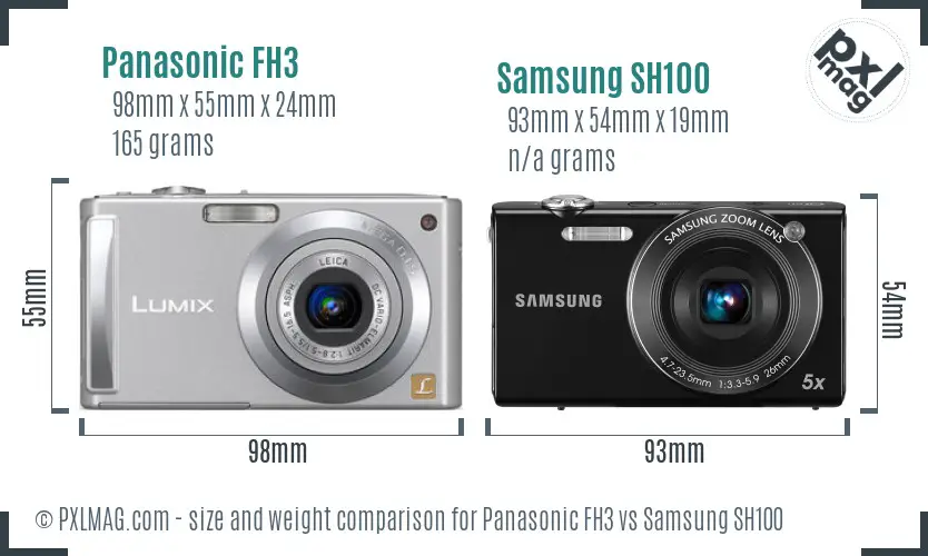 Panasonic FH3 vs Samsung SH100 size comparison