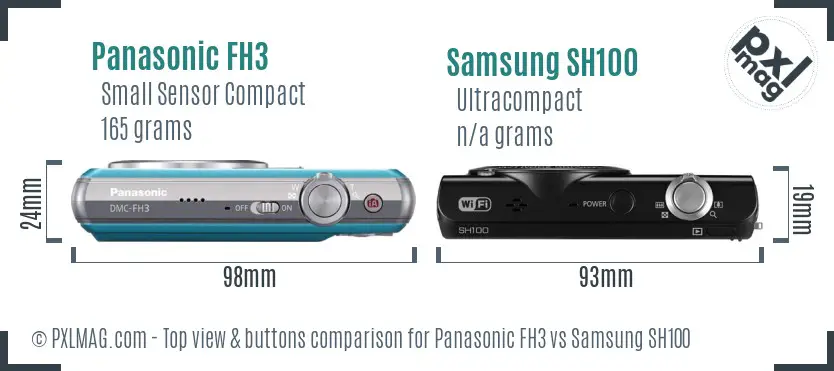 Panasonic FH3 vs Samsung SH100 top view buttons comparison