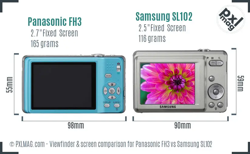 Panasonic FH3 vs Samsung SL102 Screen and Viewfinder comparison Panasonic FH3 vs Samsung SL102 Screen and Viewfinder comparison