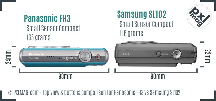 Panasonic FH3 vs Samsung SL102 top view buttons comparison Panasonic FH3 vs Samsung SL102 top view buttons comparison