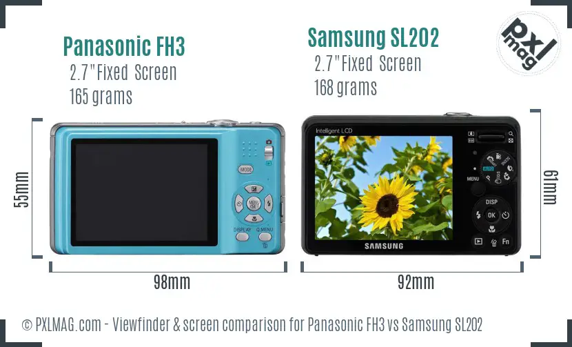 Panasonic FH3 vs Samsung SL202 Screen and Viewfinder comparison Panasonic FH3 vs Samsung SL202 Screen and Viewfinder comparison