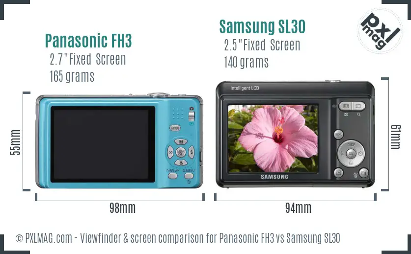 Panasonic FH3 vs Samsung SL30 Screen and Viewfinder comparison