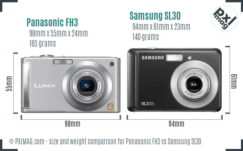 Panasonic FH3 vs Samsung SL30 size comparison