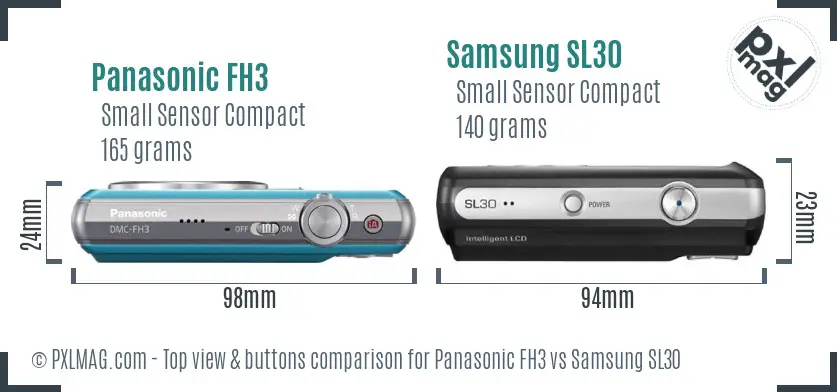 Panasonic FH3 vs Samsung SL30 top view buttons comparison