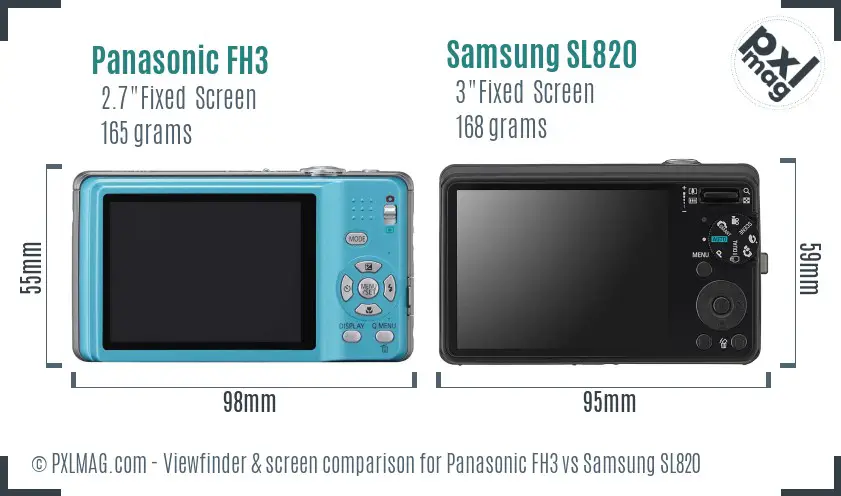 Panasonic FH3 vs Samsung SL820 Screen and Viewfinder comparison