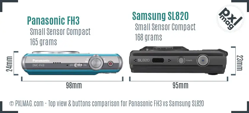 Panasonic FH3 vs Samsung SL820 top view buttons comparison