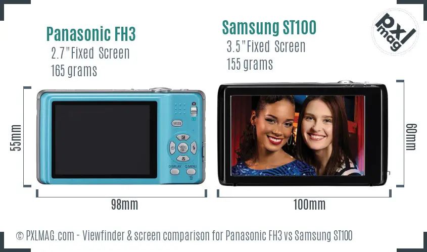 Panasonic FH3 vs Samsung ST100 Screen and Viewfinder comparison