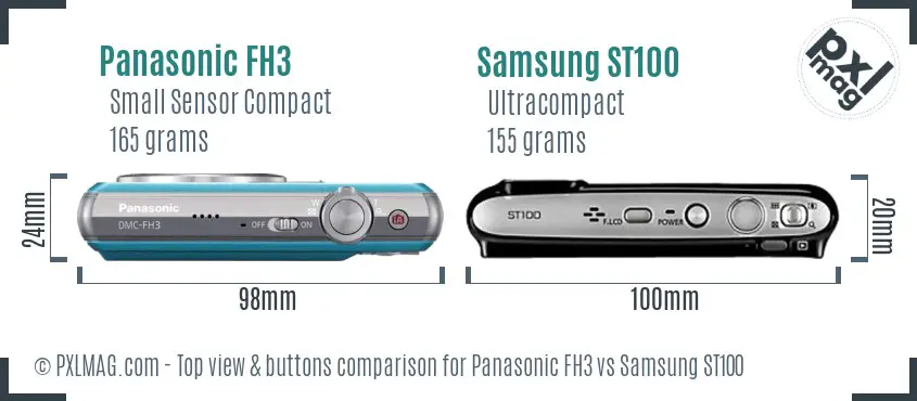 Panasonic FH3 vs Samsung ST100 top view buttons comparison