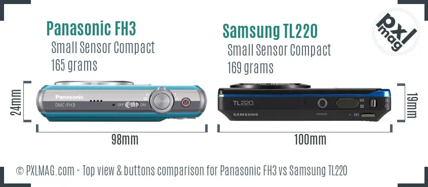 Panasonic FH3 vs Samsung TL220 top view buttons comparison Panasonic FH3 vs Samsung TL220 top view buttons comparison