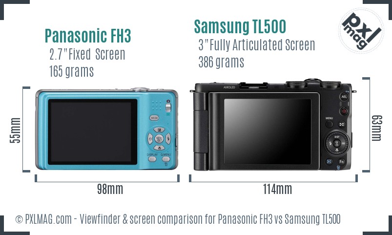 Panasonic FH3 vs Samsung TL500 Screen and Viewfinder comparison