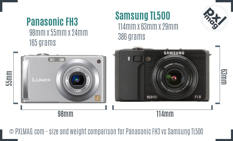 Panasonic FH3 vs Samsung TL500 size comparison