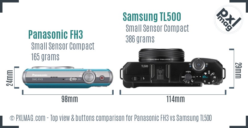 Panasonic FH3 vs Samsung TL500 top view buttons comparison