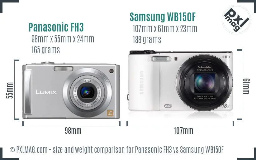Panasonic FH3 vs Samsung WB150F size comparison