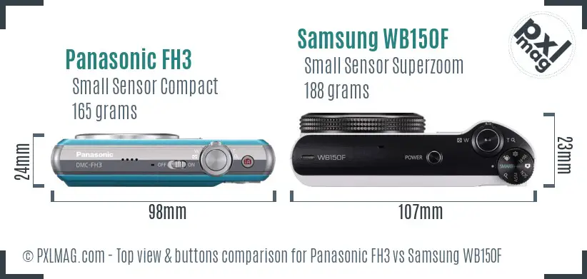 Panasonic FH3 vs Samsung WB150F top view buttons comparison