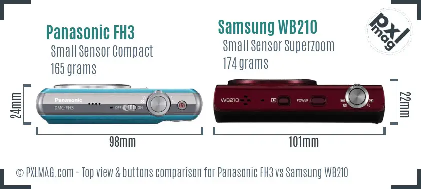 Panasonic FH3 vs Samsung WB210 top view buttons comparison Panasonic FH3 vs Samsung WB210 top view buttons comparison