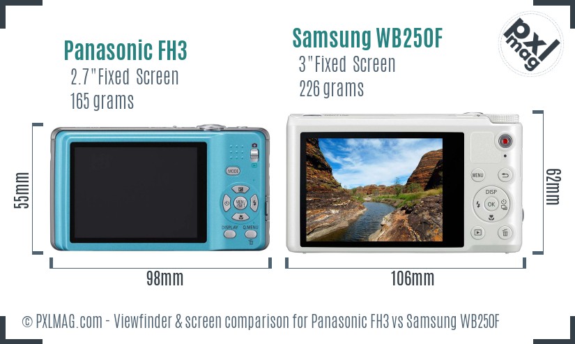Panasonic FH3 vs Samsung WB250F Screen and Viewfinder comparison