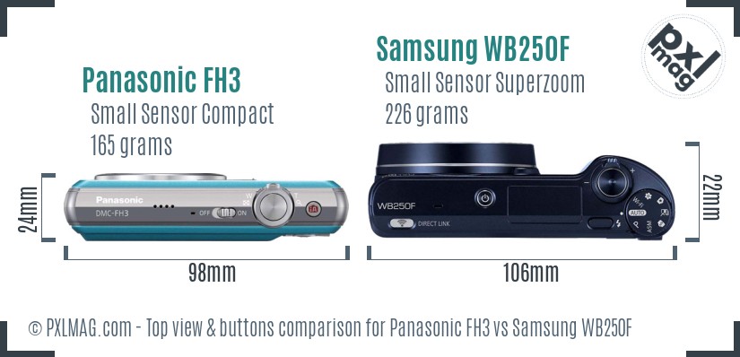 Panasonic FH3 vs Samsung WB250F top view buttons comparison
