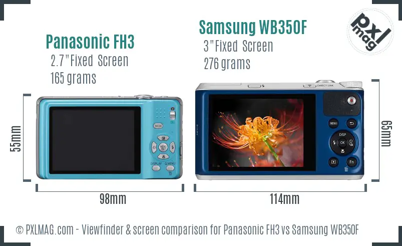 Panasonic FH3 vs Samsung WB350F Screen and Viewfinder comparison