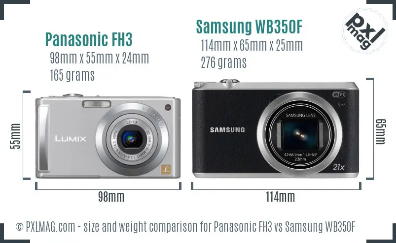 Panasonic FH3 vs Samsung WB350F size comparison
