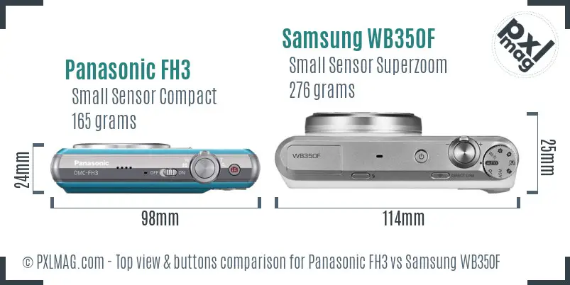 Panasonic FH3 vs Samsung WB350F top view buttons comparison