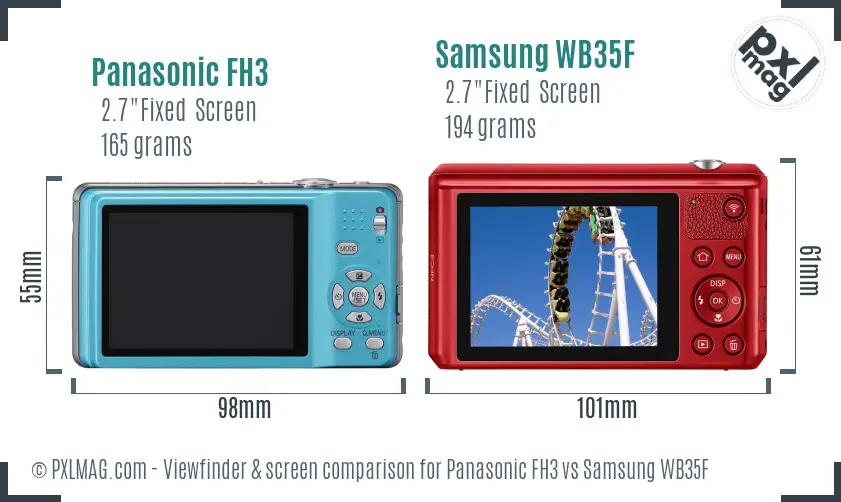 Panasonic FH3 vs Samsung WB35F Screen and Viewfinder comparison