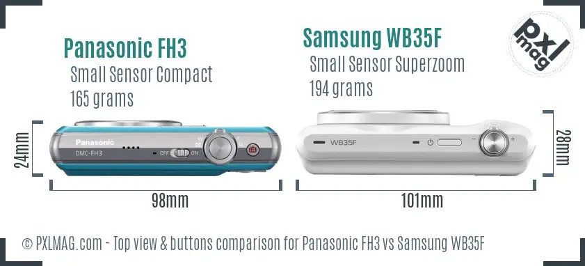 Panasonic FH3 vs Samsung WB35F top view buttons comparison