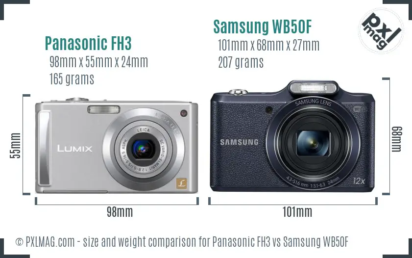Panasonic FH3 vs Samsung WB50F size comparison