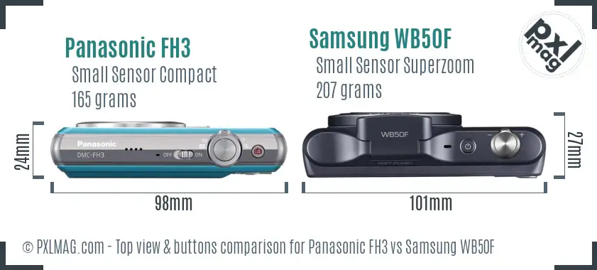 Panasonic FH3 vs Samsung WB50F top view buttons comparison