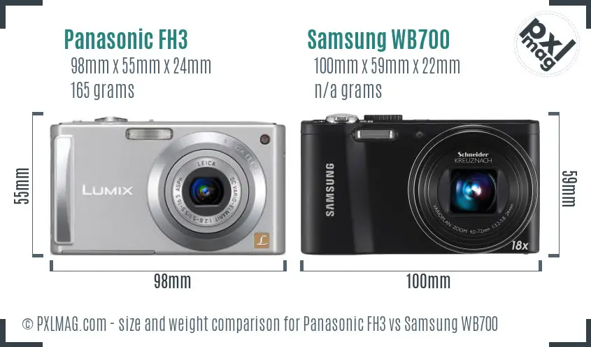 Panasonic FH3 vs Samsung WB700 size comparison