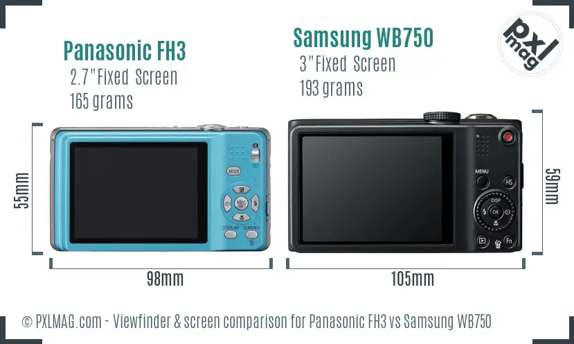 Panasonic FH3 vs Samsung WB750 Screen and Viewfinder comparison