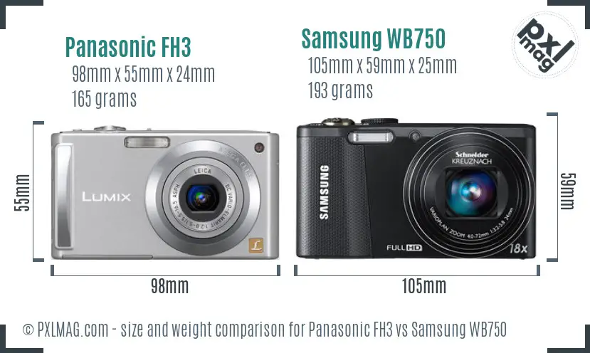 Panasonic FH3 vs Samsung WB750 size comparison