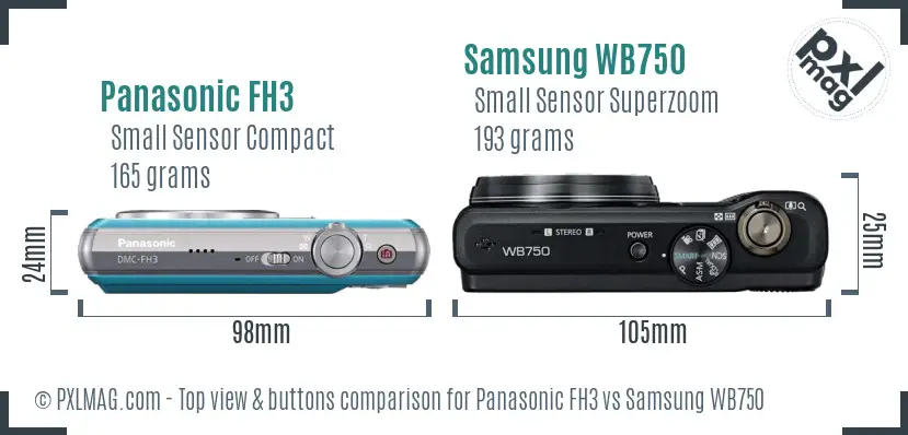 Panasonic FH3 vs Samsung WB750 top view buttons comparison