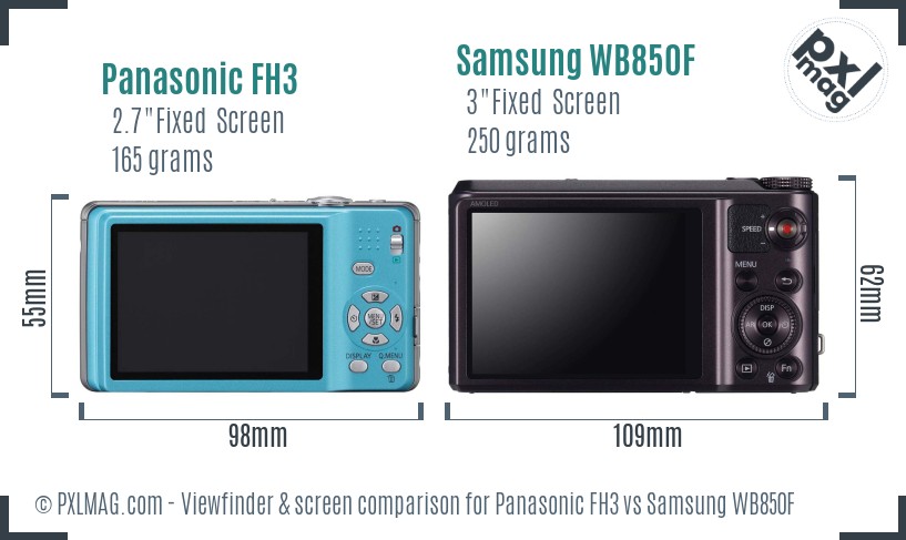 Panasonic FH3 vs Samsung WB850F Screen and Viewfinder comparison