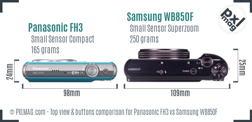 Panasonic FH3 vs Samsung WB850F top view buttons comparison