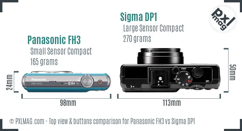 Panasonic FH3 vs Sigma DP1 top view buttons comparison