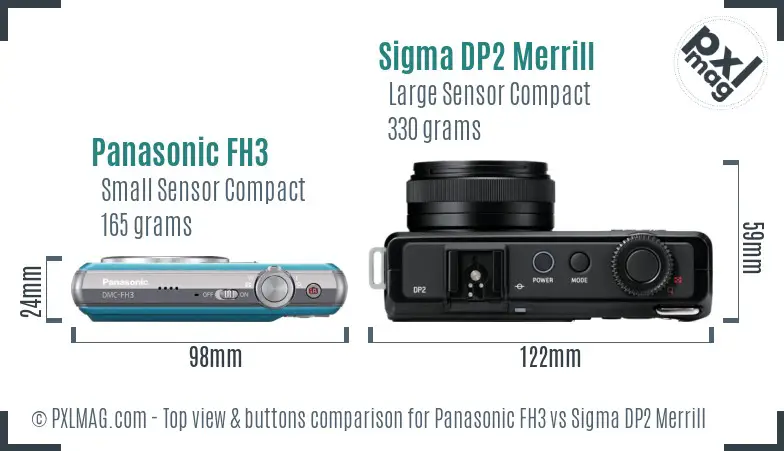Panasonic FH3 vs Sigma DP2 Merrill top view buttons comparison