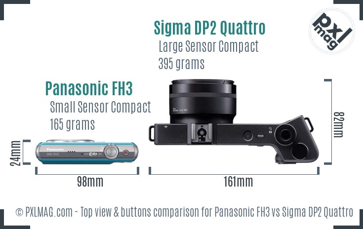 Panasonic FH3 vs Sigma DP2 Quattro top view buttons comparison