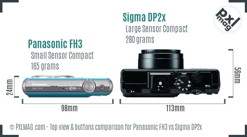 Panasonic FH3 vs Sigma DP2x top view buttons comparison
