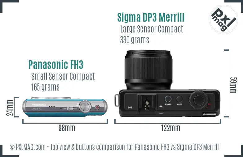 Panasonic FH3 vs Sigma DP3 Merrill top view buttons comparison