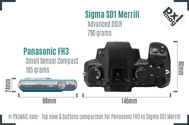 Panasonic FH3 vs Sigma SD1 Merrill top view buttons comparison