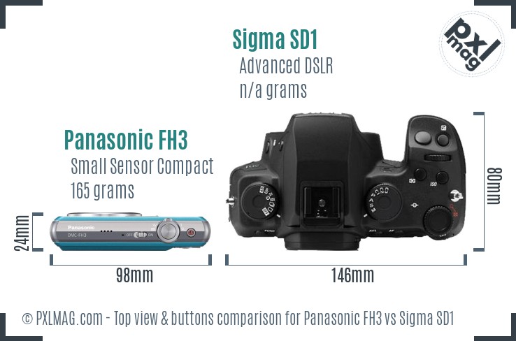 Panasonic FH3 vs Sigma SD1 top view buttons comparison