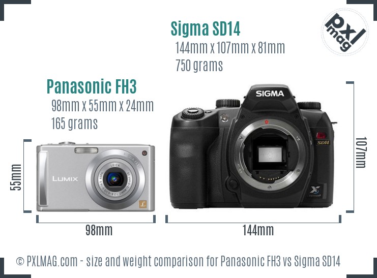 Panasonic FH3 vs Sigma SD14 size comparison