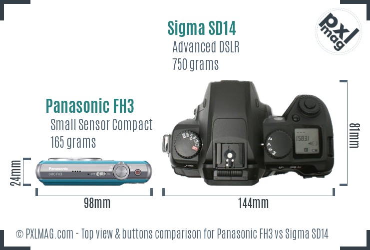 Panasonic FH3 vs Sigma SD14 top view buttons comparison