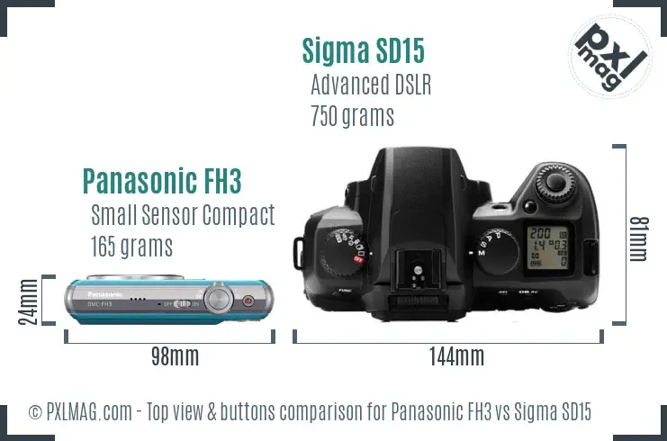 Panasonic FH3 vs Sigma SD15 top view buttons comparison