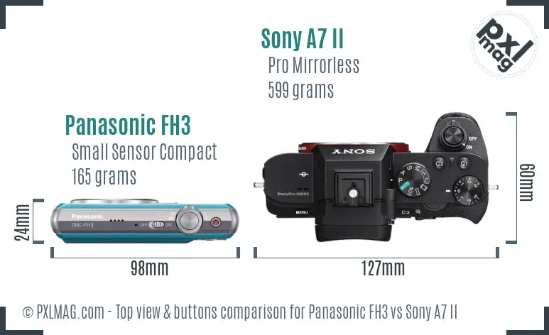 Panasonic FH3 vs Sony A7 II top view buttons comparison