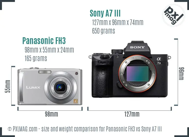 Panasonic FH3 vs Sony A7 III size comparison