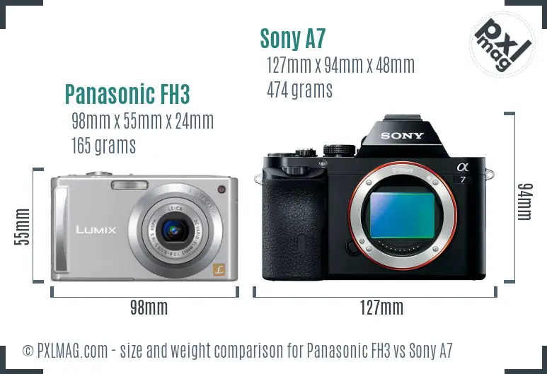 Panasonic FH3 vs Sony A7 size comparison